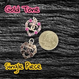 Single Piece Pink Rhinestone CC Heart Gold Tone Zipper Pull Charm